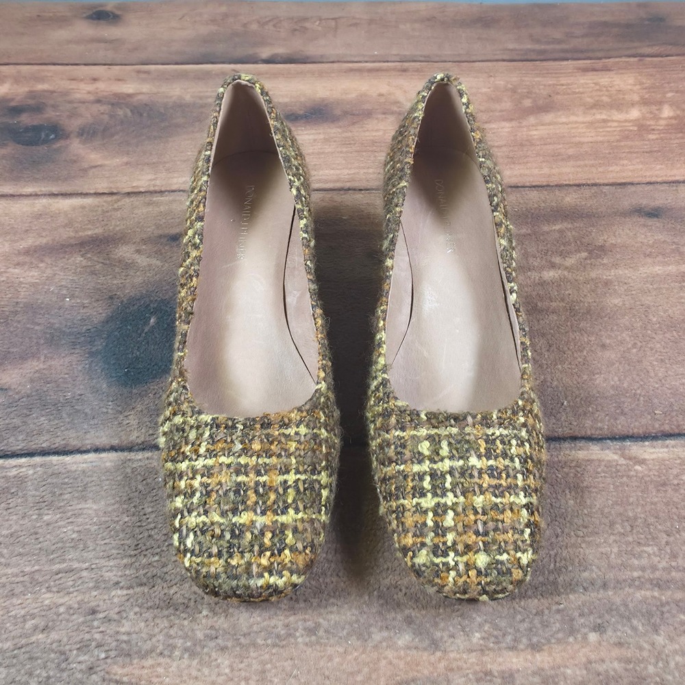 Donald J Pliner Pumps Womens 9.5M Brown Tweed Good Square Toe Block Heel Italy